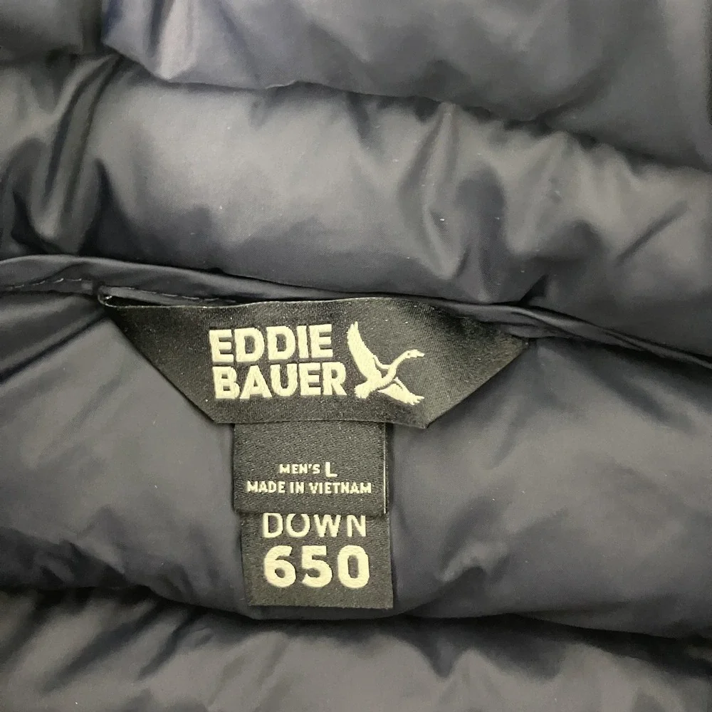 Eddie Bauer Jacket Mens Large Blue‎ Down Packable Puffer 650 Fill Lightweight